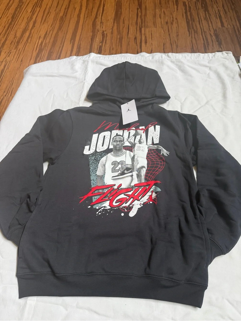 Jordan Black Hoodie with Red & White youth